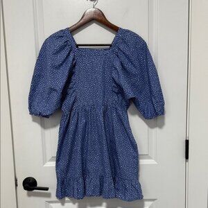 GB girls Blue Polka Dot Puff Sleeve Square Neck Mini Dress size 12